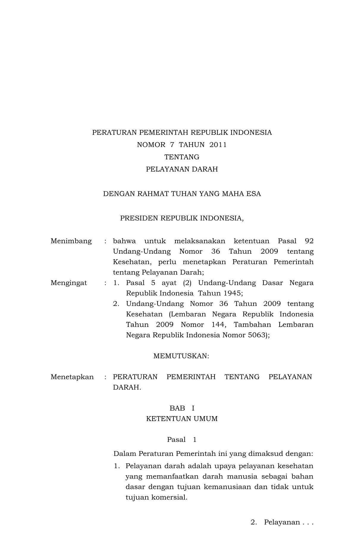 Peraturan Pemerintah Nomor 7 Tahun 2011