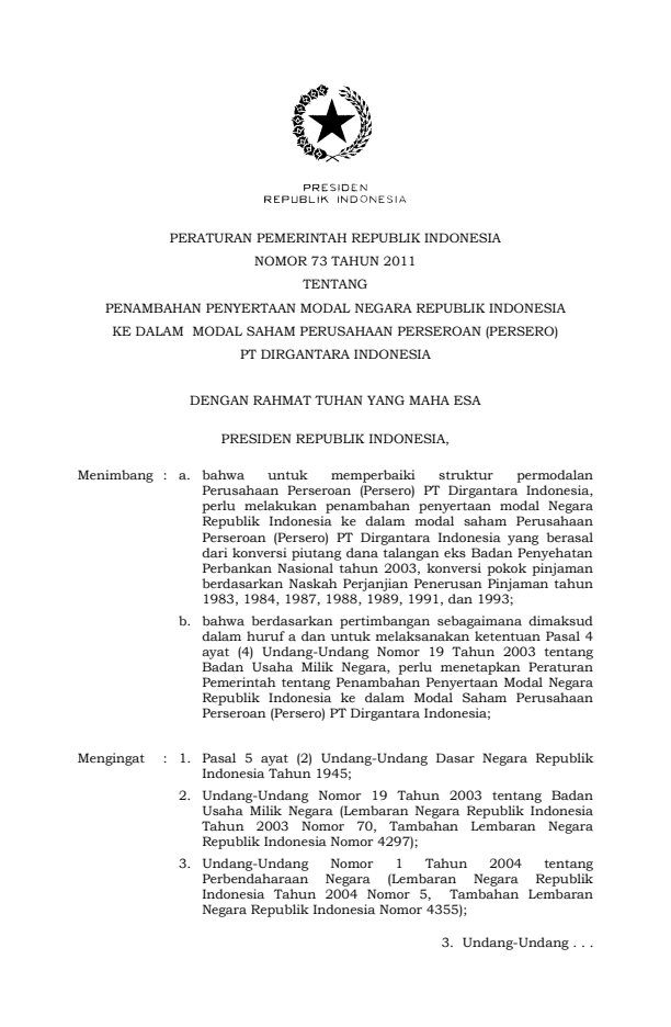 Peraturan Pemerintah Nomor 73 Tahun 2011