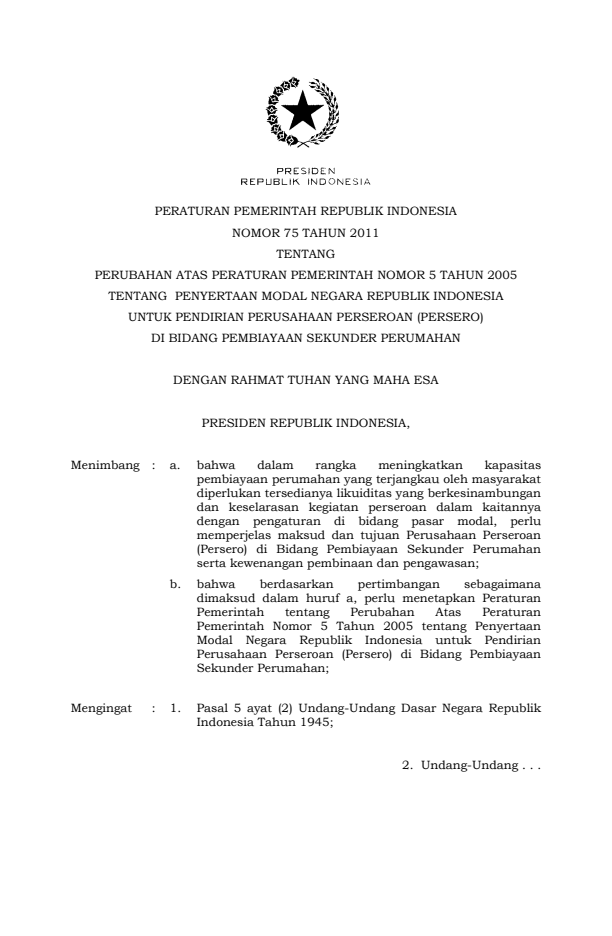 Peraturan Pemerintah Nomor 75 Tahun 2011