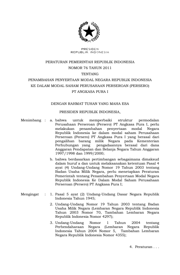 Peraturan Pemerintah Nomor 76 Tahun 2011