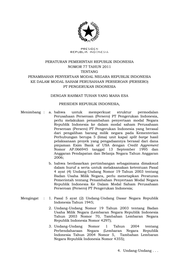 Peraturan Pemerintah Nomor 77 Tahun 2011