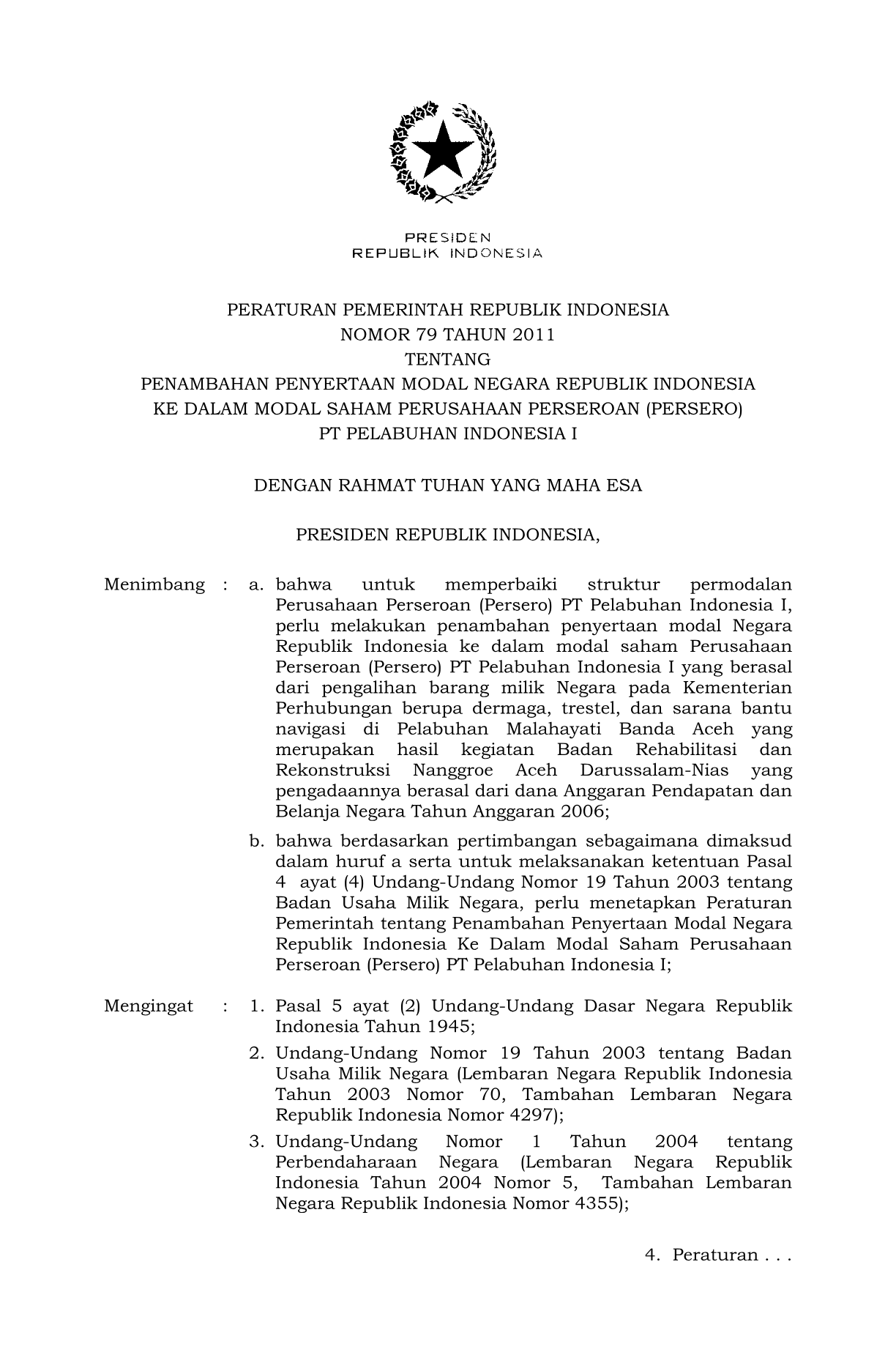 Peraturan Pemerintah Nomor 79 Tahun 2011