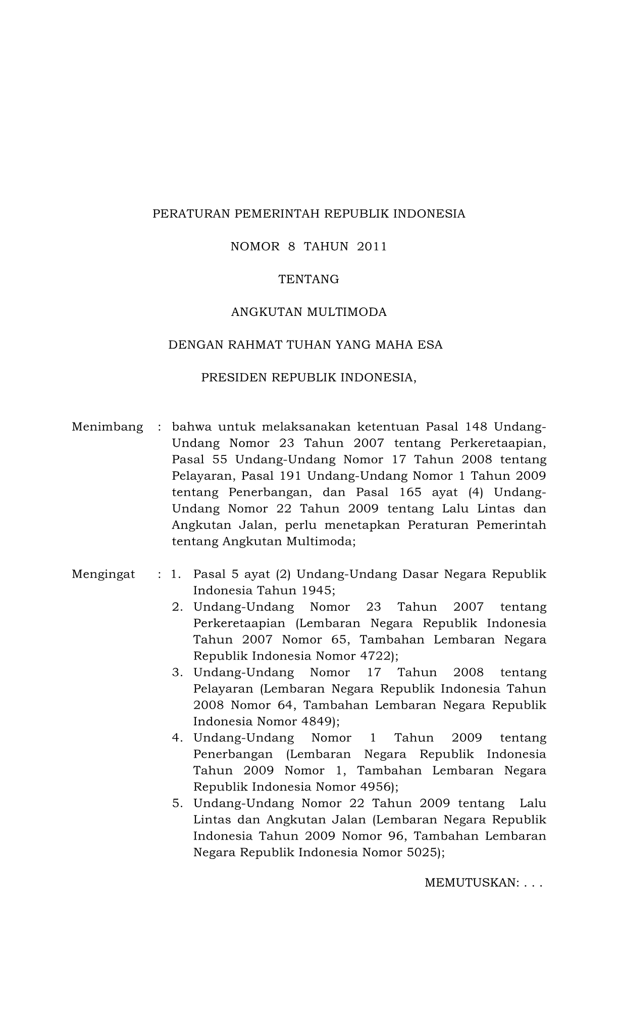 Peraturan Pemerintah Nomor 8 Tahun 2011
