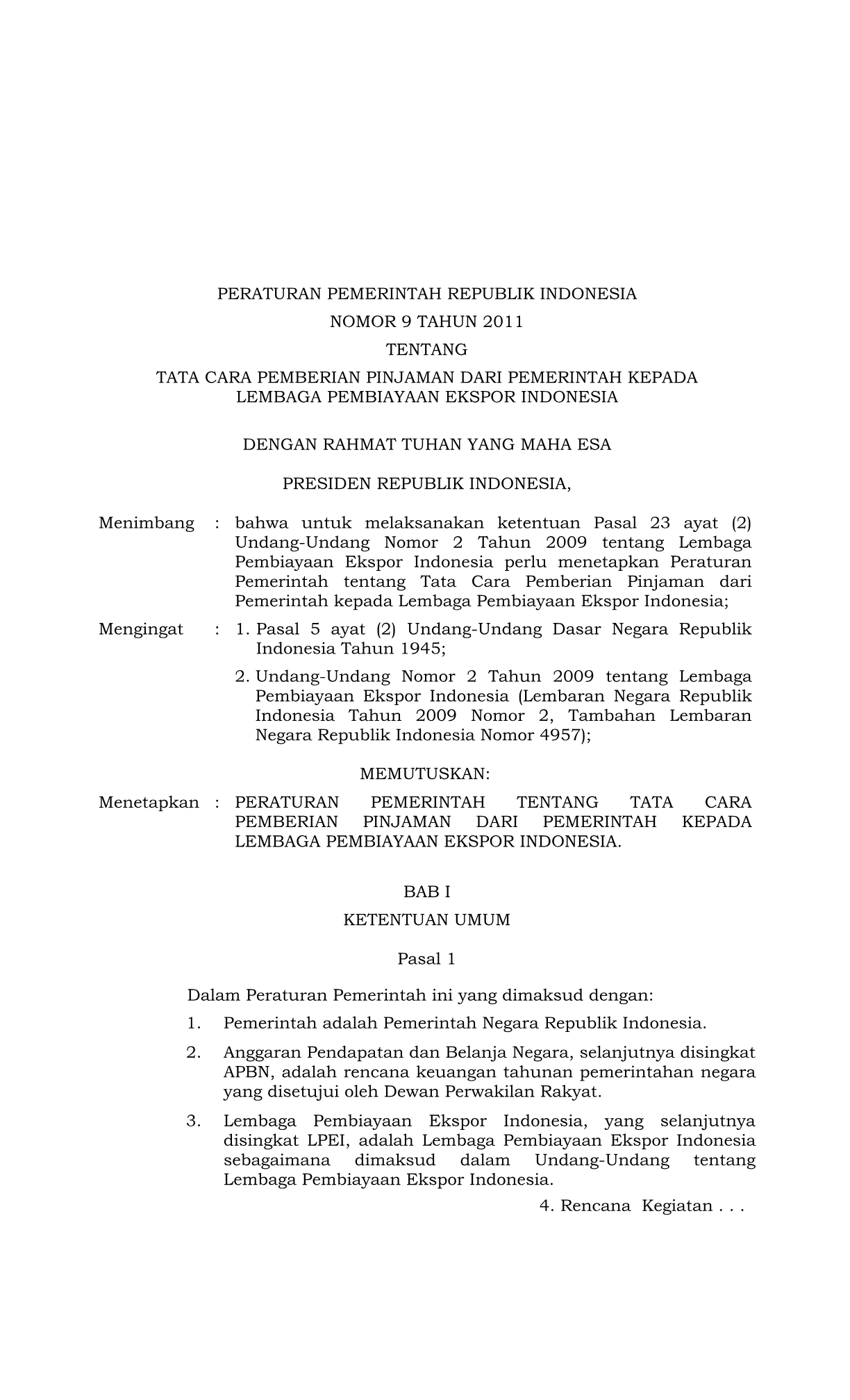 Peraturan Pemerintah Nomor 9 Tahun 2011