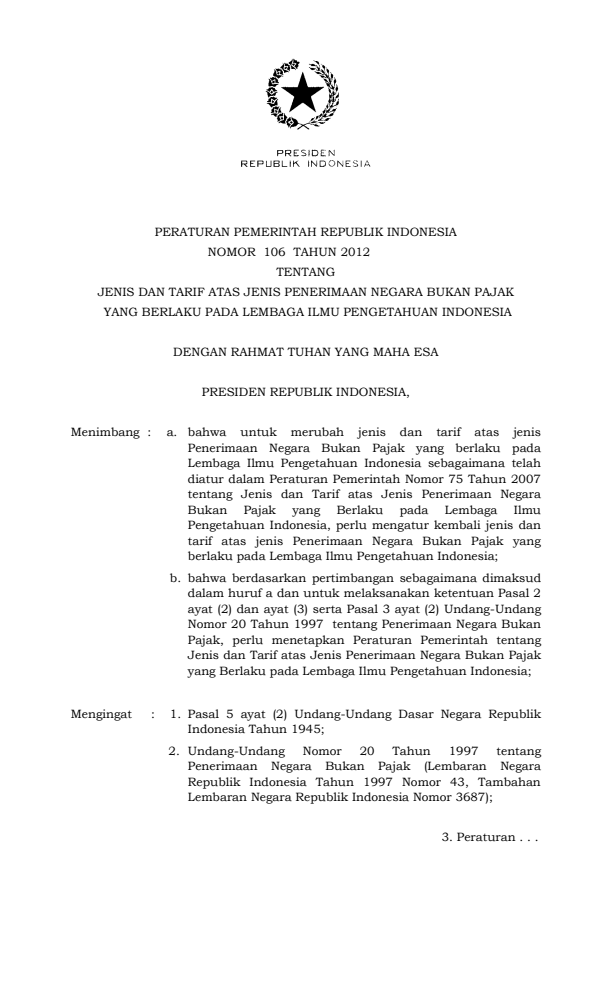 Peraturan Pemerintah Nomor 106 Tahun 2012