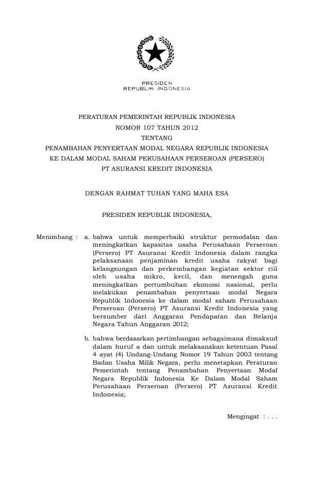 Peraturan Pemerintah Nomor 107 Tahun 2012