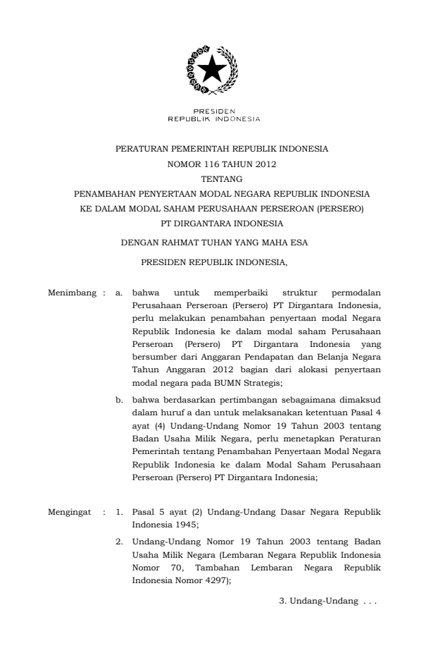 Peraturan Pemerintah Nomor 116 Tahun 2012