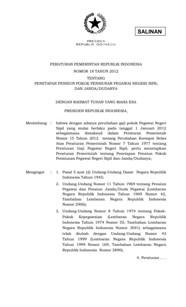 Peraturan Pemerintah Nomor 18 Tahun 2012