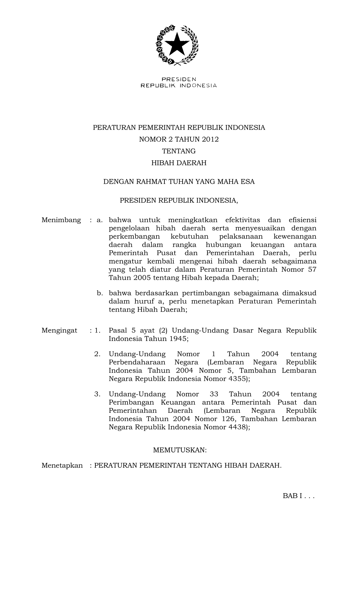 Peraturan Pemerintah Nomor 2 Tahun 2012