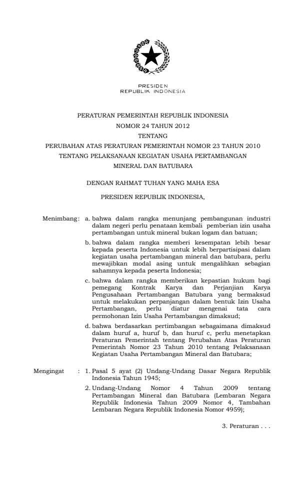 Peraturan Pemerintah Nomor 24 Tahun 2012