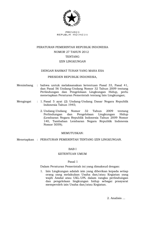 Peraturan Pemerintah Nomor 27 Tahun 2012