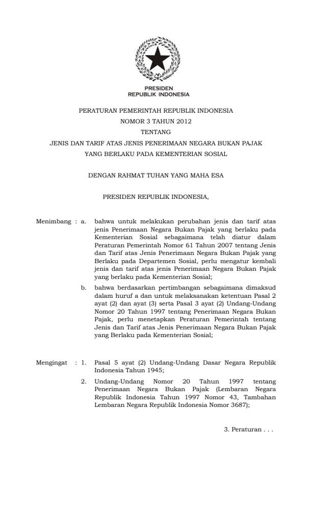 Peraturan Pemerintah Nomor 3 Tahun 2012