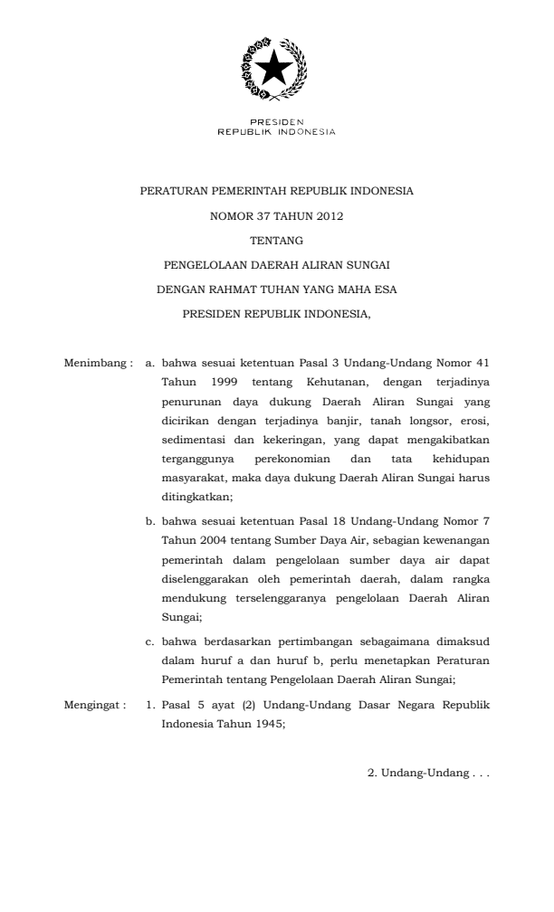 Peraturan Pemerintah Nomor 37 Tahun 2012