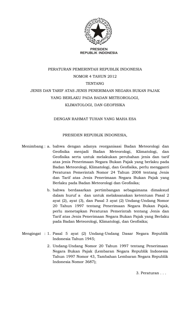 Peraturan Pemerintah Nomor 4 Tahun 2012