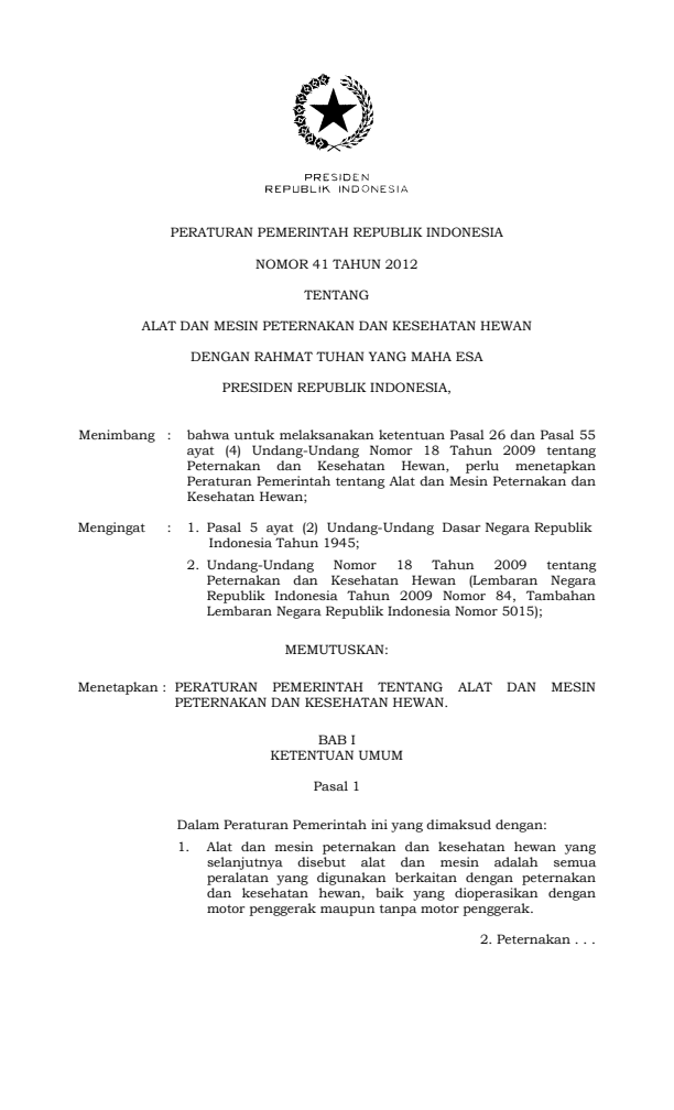 Peraturan Pemerintah Nomor 41 Tahun 2012