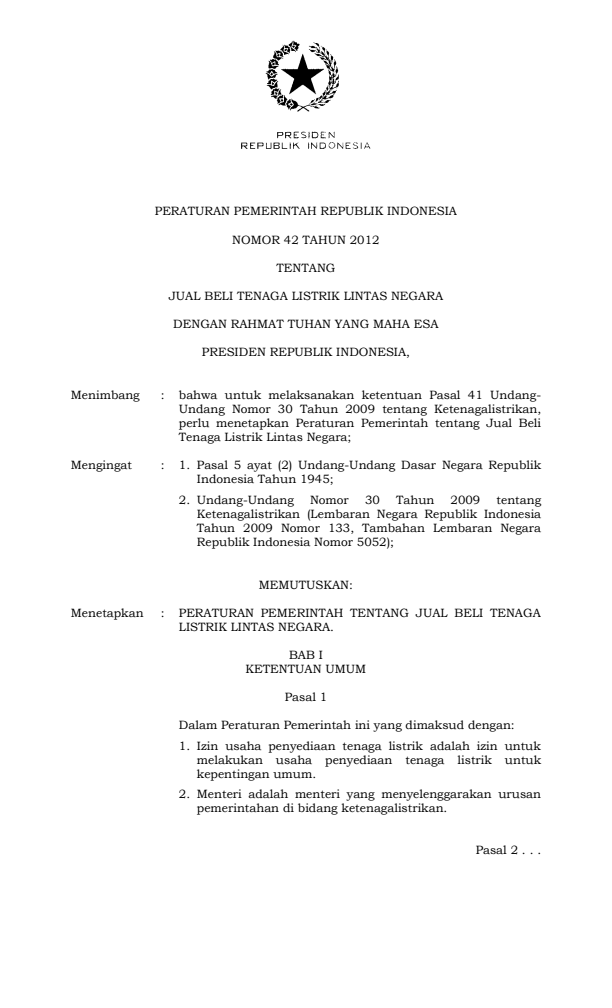 Peraturan Pemerintah Nomor 42 Tahun 2012