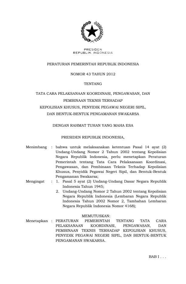 Peraturan Pemerintah Nomor 43 Tahun 2012