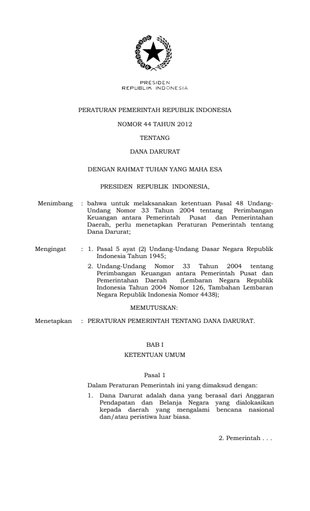 Peraturan Pemerintah Nomor 44 Tahun 2012