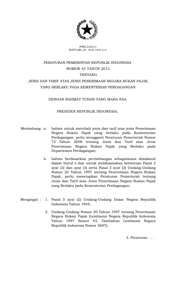 Peraturan Pemerintah Nomor 45 Tahun 2012