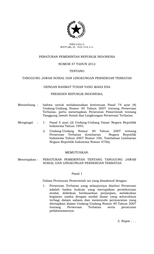 Peraturan Pemerintah Nomor 47 Tahun 2012