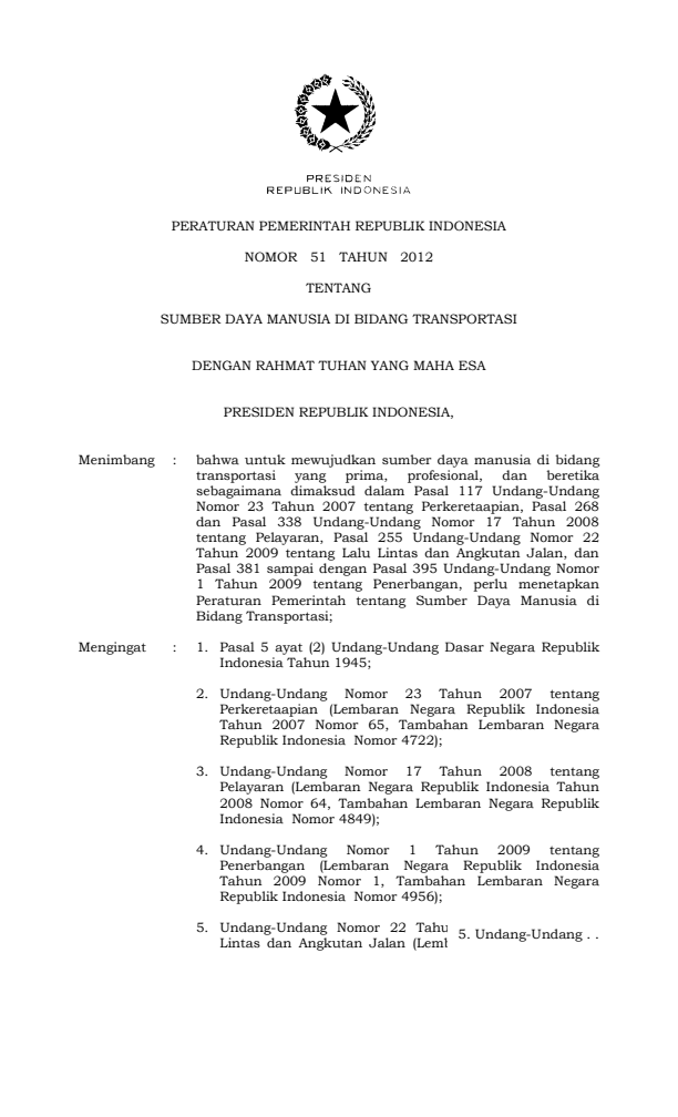 Peraturan Pemerintah Nomor 51 Tahun 2012