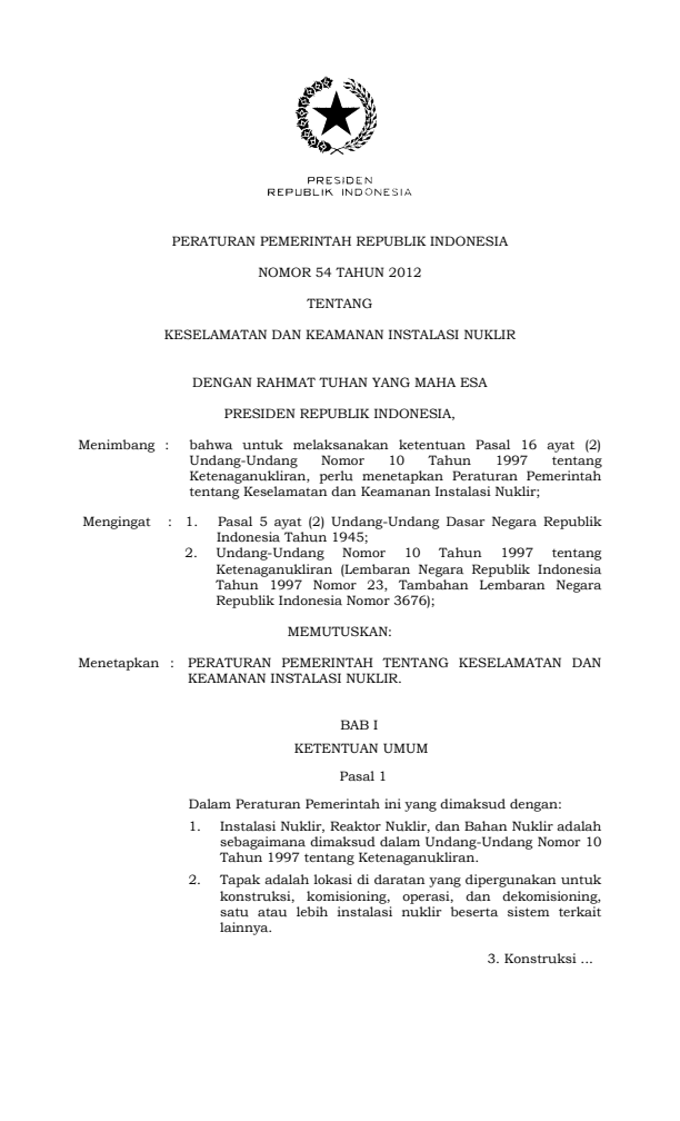 Peraturan Pemerintah Nomor 54 Tahun 2012