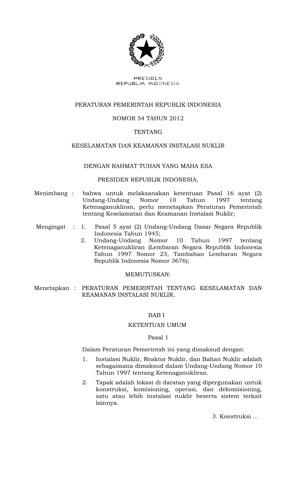 Peraturan Pemerintah Nomor 54 Tahun 2012