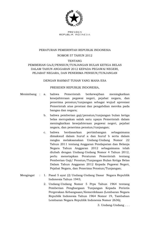 Peraturan Pemerintah Nomor 57 Tahun 2012