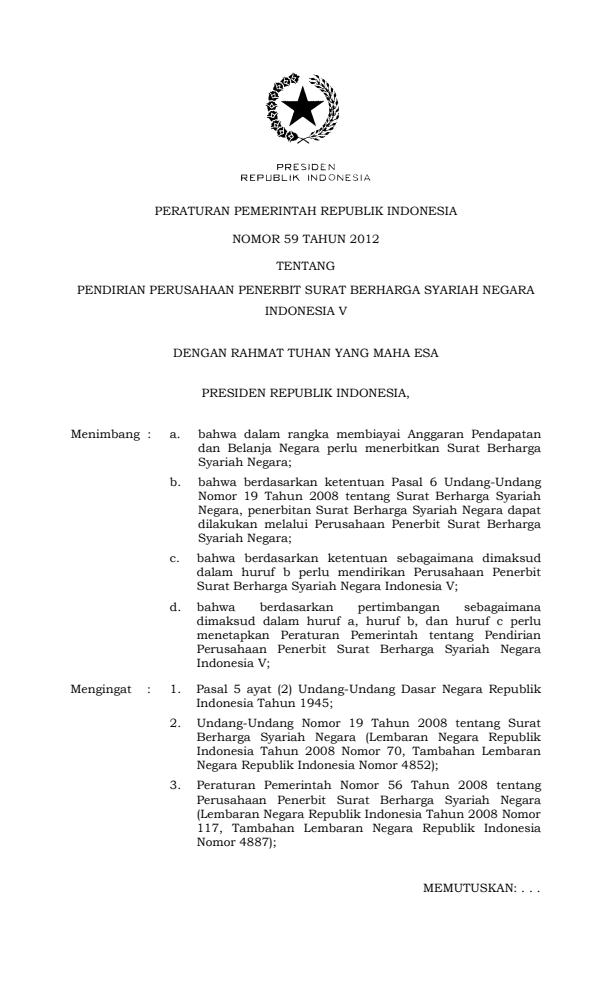 Peraturan Pemerintah Nomor 59 Tahun 2012