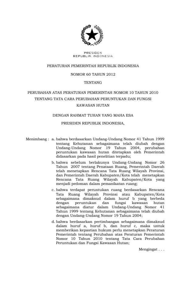 Peraturan Pemerintah Nomor 60 Tahun 2012