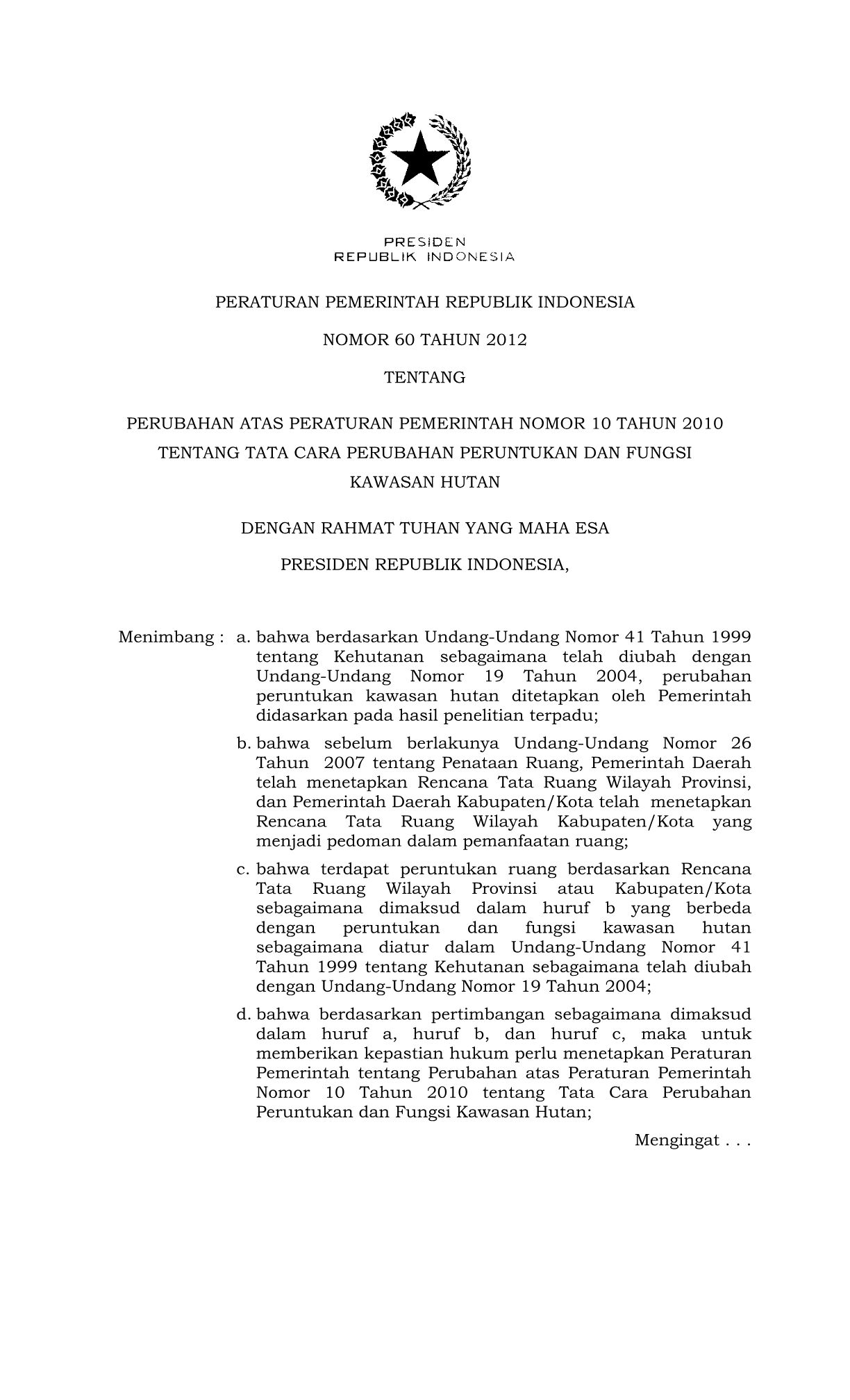 Peraturan Pemerintah Nomor 60 Tahun 2012
