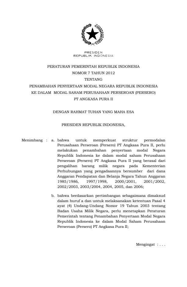 Peraturan Pemerintah Nomor 7 Tahun 2012