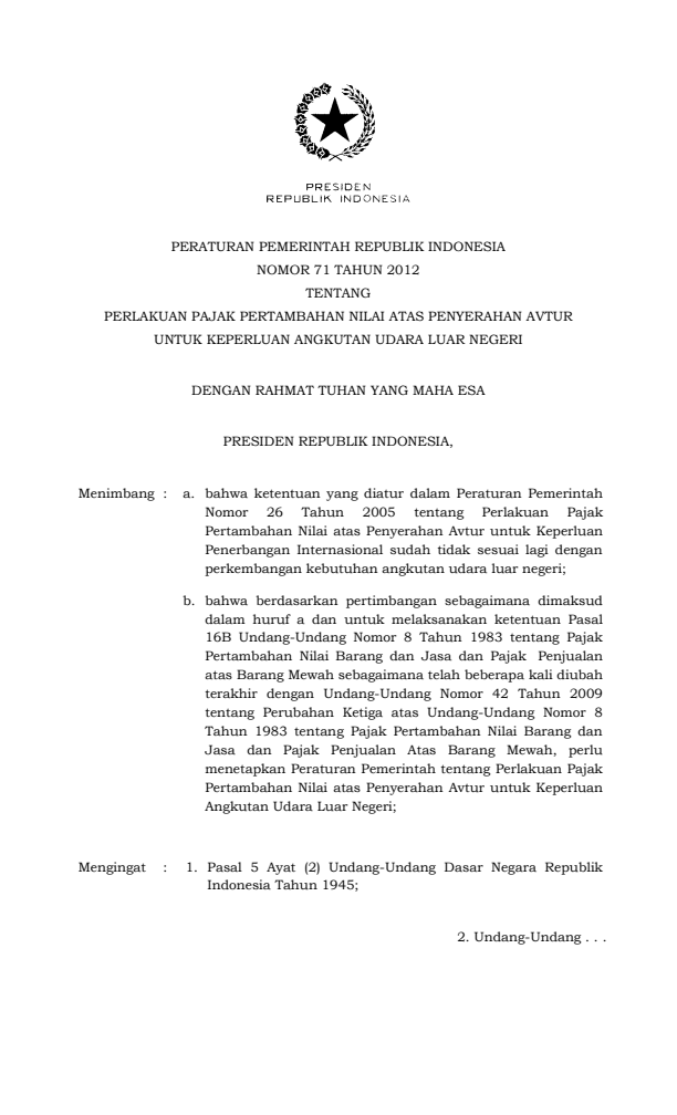 Peraturan Pemerintah Nomor 71 Tahun 2012