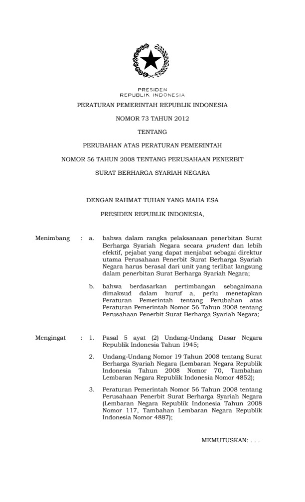 Peraturan Pemerintah Nomor 73 Tahun 2012