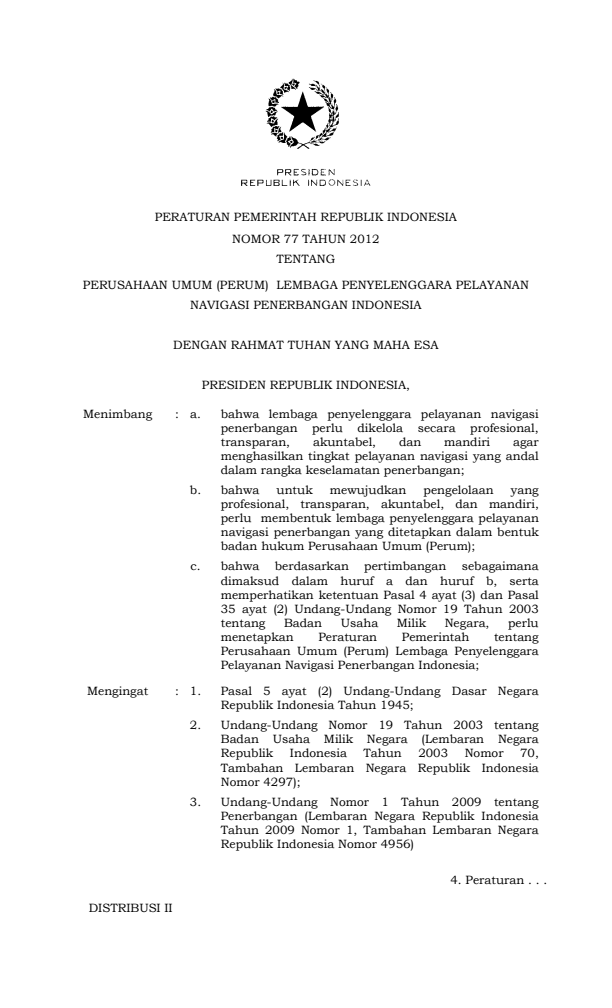 Peraturan Pemerintah Nomor 77 Tahun 2012