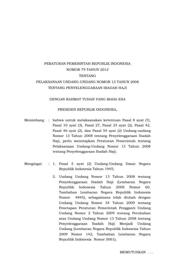 Peraturan Pemerintah Nomor 79 Tahun 2012