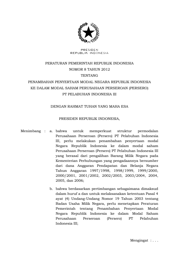 Peraturan Pemerintah Nomor 8 Tahun 2012