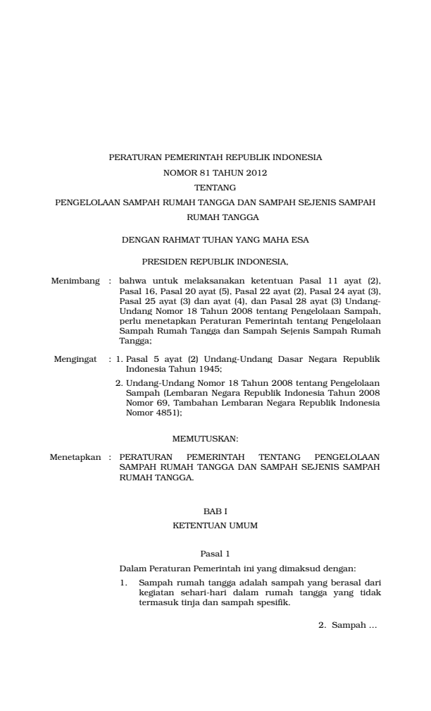 Peraturan Pemerintah Nomor 81 Tahun 2012