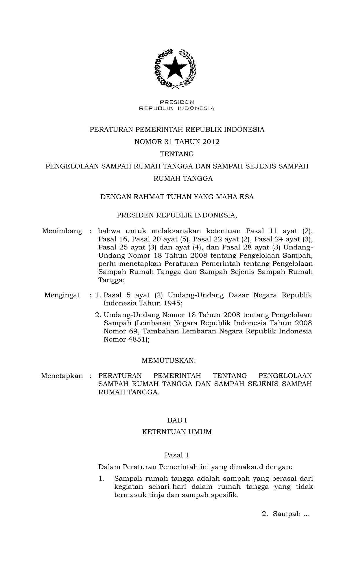 Peraturan Pemerintah Nomor 81 Tahun 2012