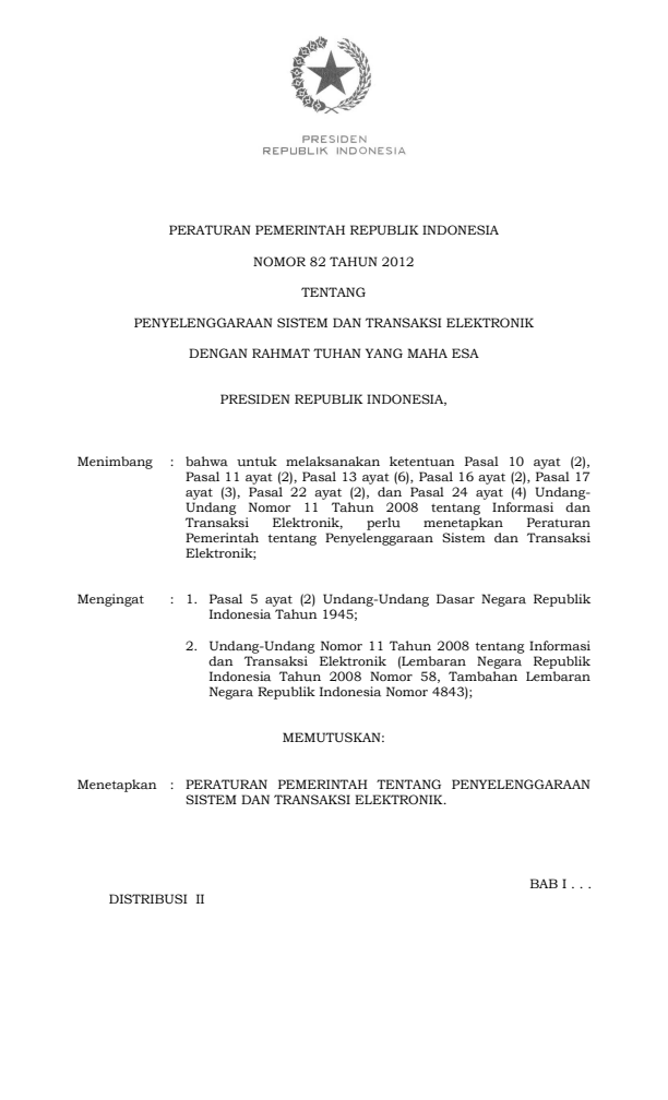 Peraturan Pemerintah Nomor 82 Tahun 2012