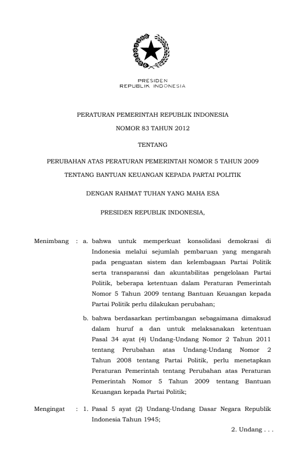 Peraturan Pemerintah Nomor 83 Tahun 2012