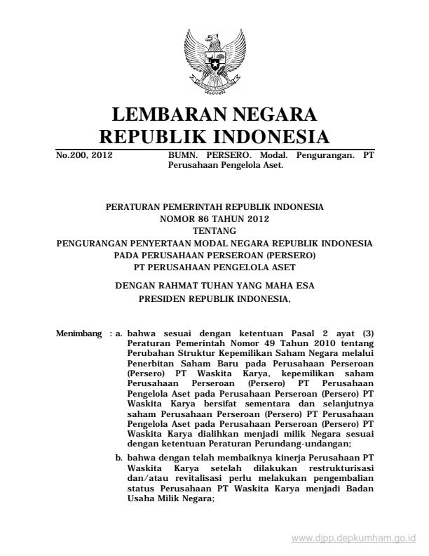 Peraturan Pemerintah Nomor 86 Tahun 2012