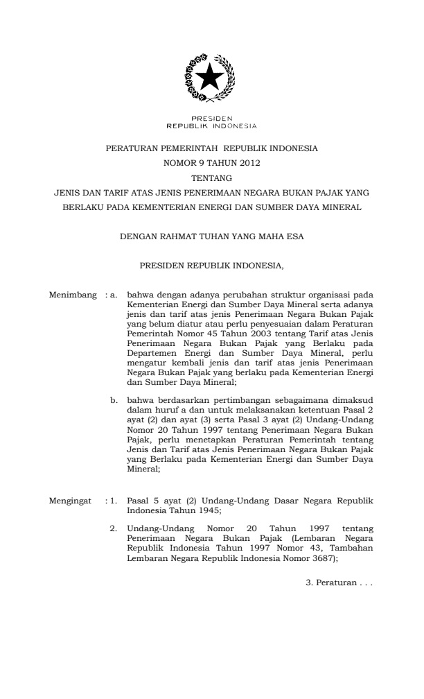 Peraturan Pemerintah Nomor 9 Tahun 2012