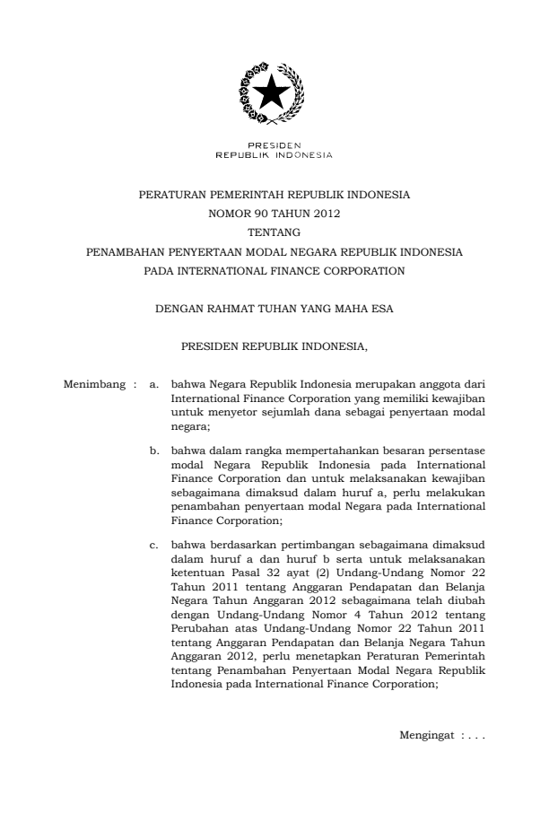 Peraturan Pemerintah Nomor 90 Tahun 2012