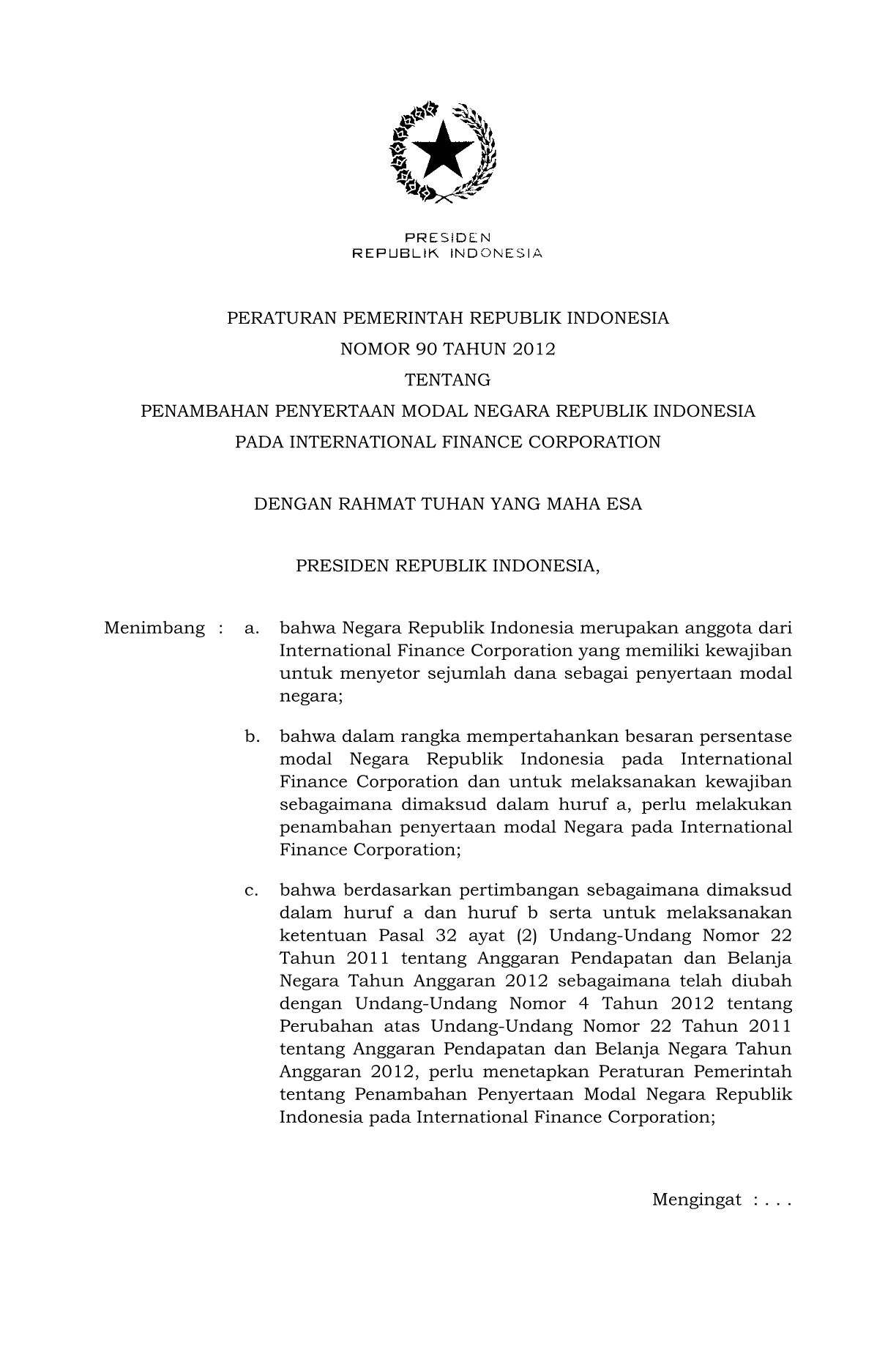 Peraturan Pemerintah Nomor 90 Tahun 2012