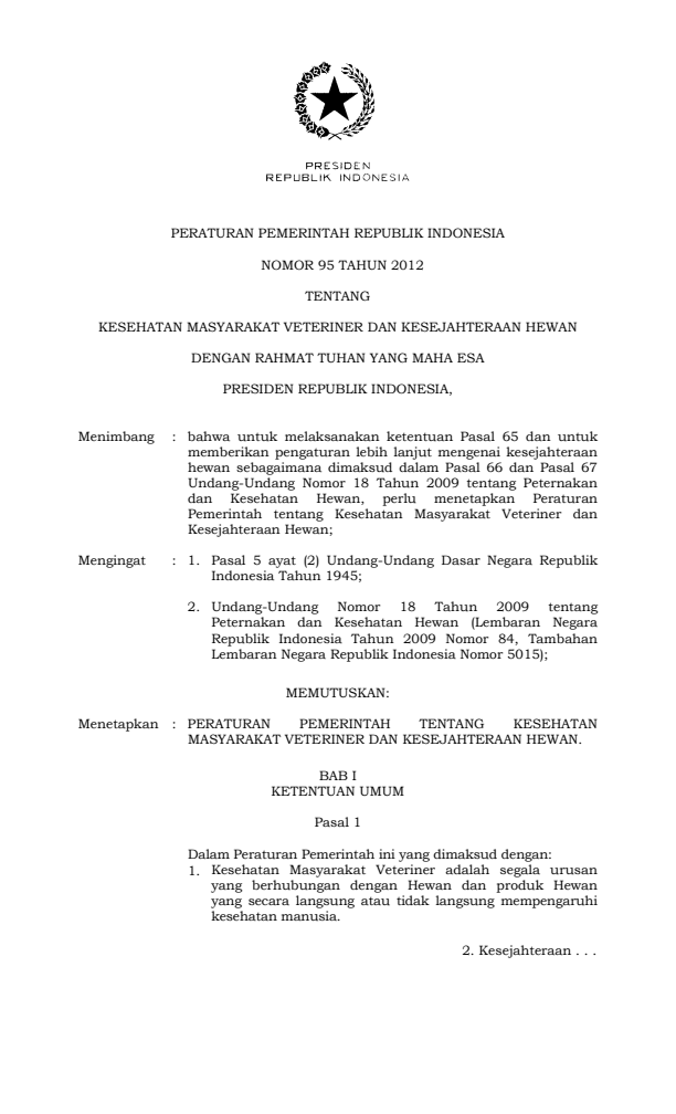 Peraturan Pemerintah Nomor 95 Tahun 2012