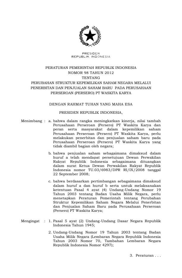 Peraturan Pemerintah Nomor 98 Tahun 2012