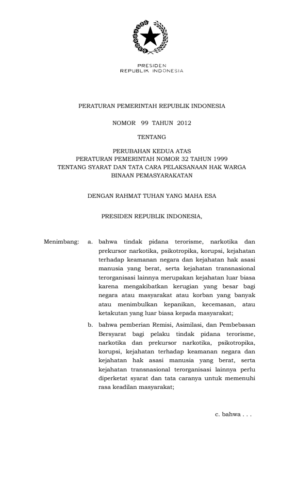 Peraturan Pemerintah Nomor 99 Tahun 2012