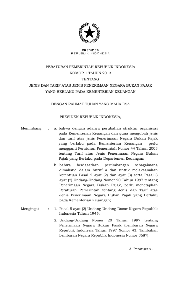 Peraturan Pemerintah Nomor 1 Tahun 2013