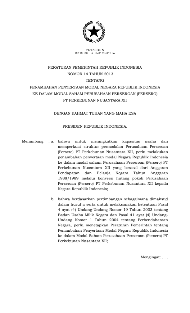 Peraturan Pemerintah Nomor 14 Tahun 2013